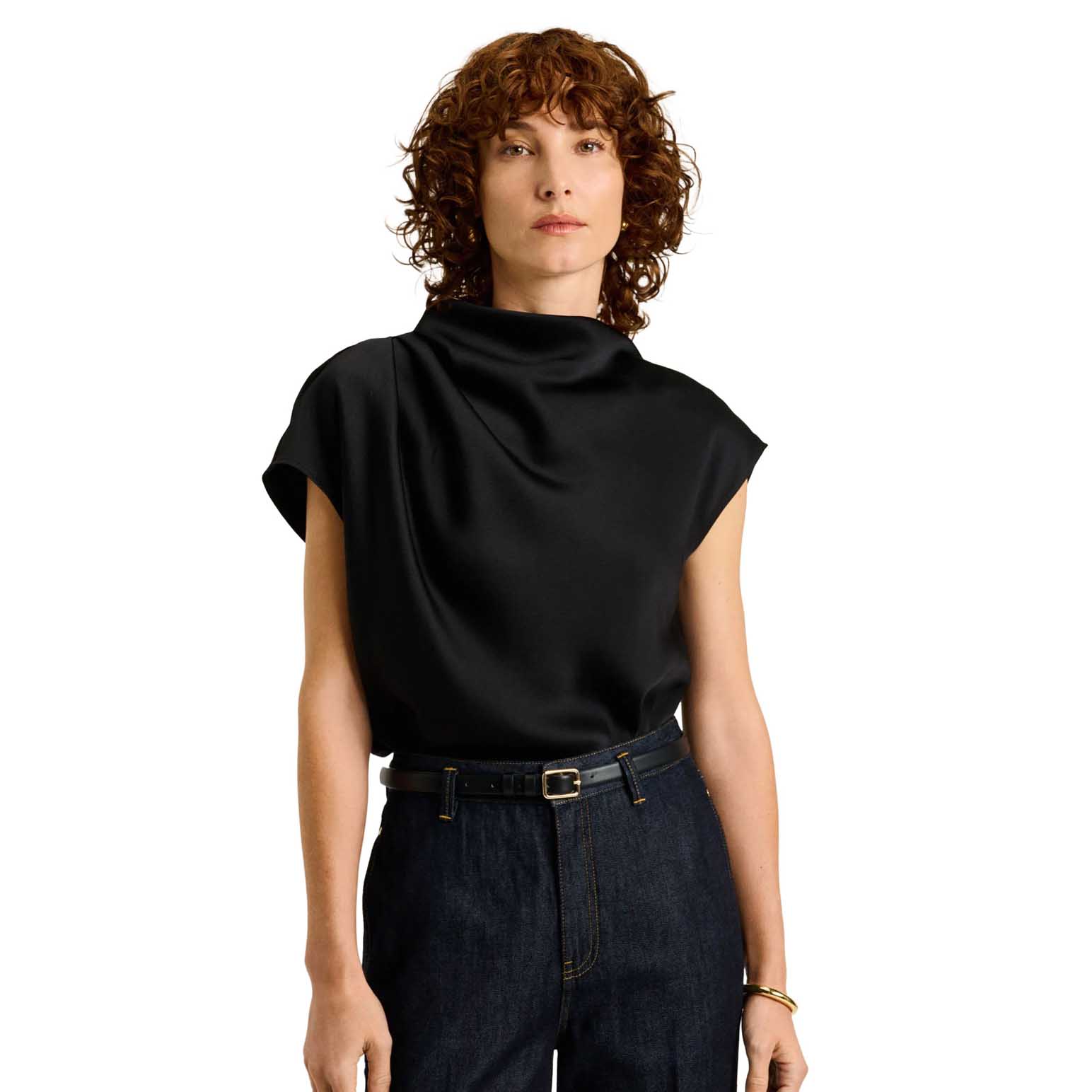 Veronika Maine Crepe Back Satin Drape Neck Top